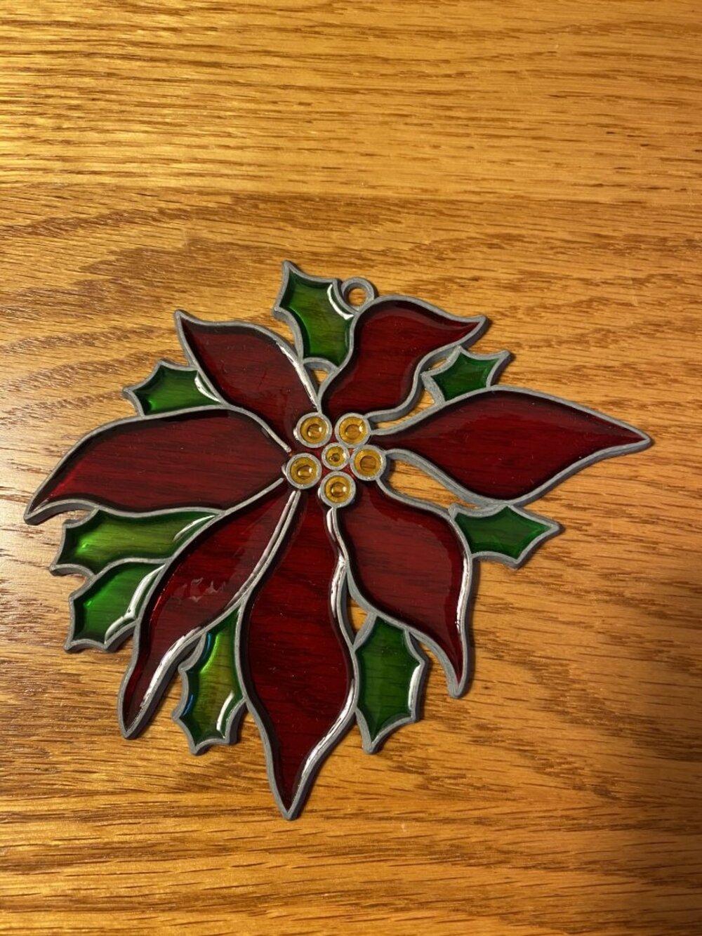 Vintage Christmas Stain Glass-Like Window Decor-Poinsettia